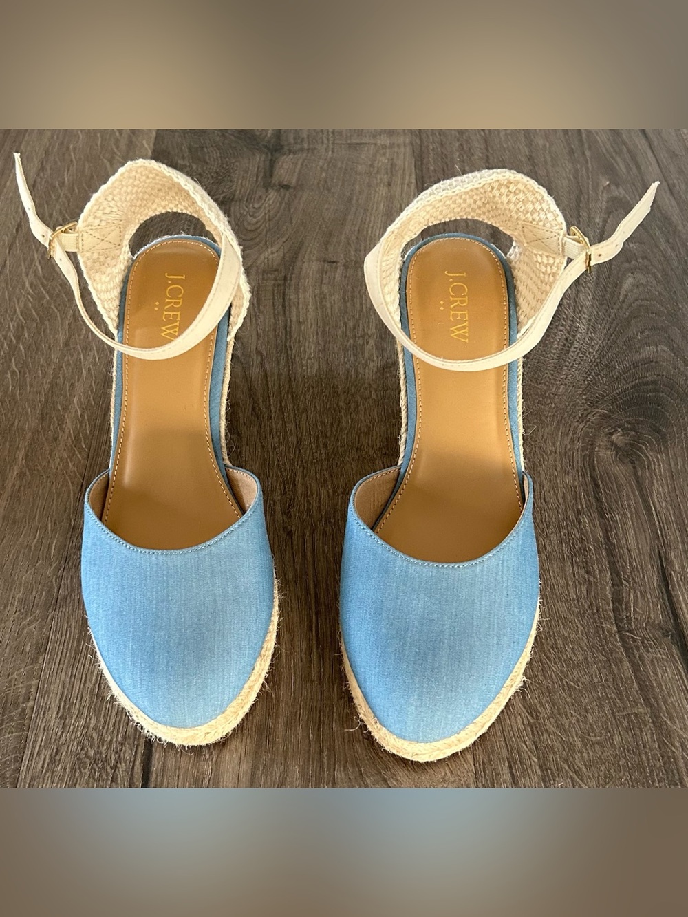 NEW!!  J.Crew Blue Chambray Espadrille Wedge Sandals